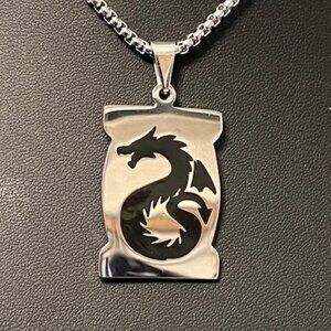 Stainless Steel Dragon Pendant on 23" Stainless Steel Chain (P41)